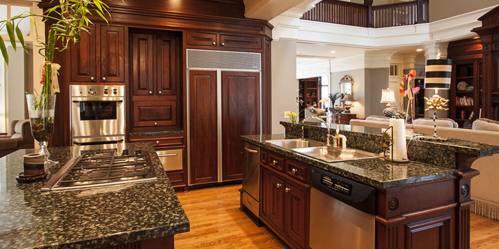 Custom designed kitchen Greek revival style custom home by Glenn Cope Custom Home Builders