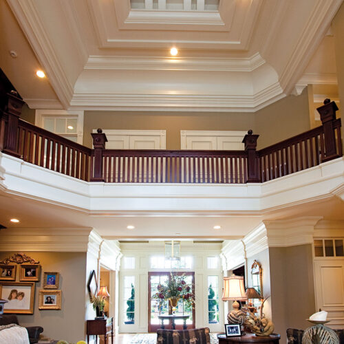 Intricate ceiling details in Greek Revival style home by Glenn Cope Custom Home Builders