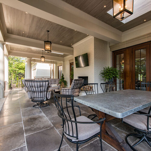 Patio on Greek Revival styled home by Glenn Cope Custom Home Builders