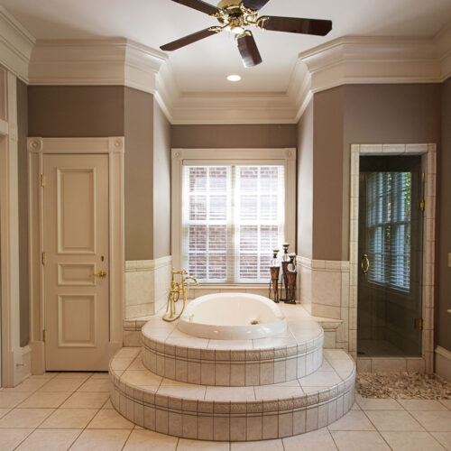 Greek bath styled master bathroom Greek revival style custom home by Glenn Cope Custom Home Builders