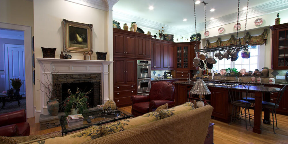 Kitchen and sitting room by Glenn Cope Custom Home Builders