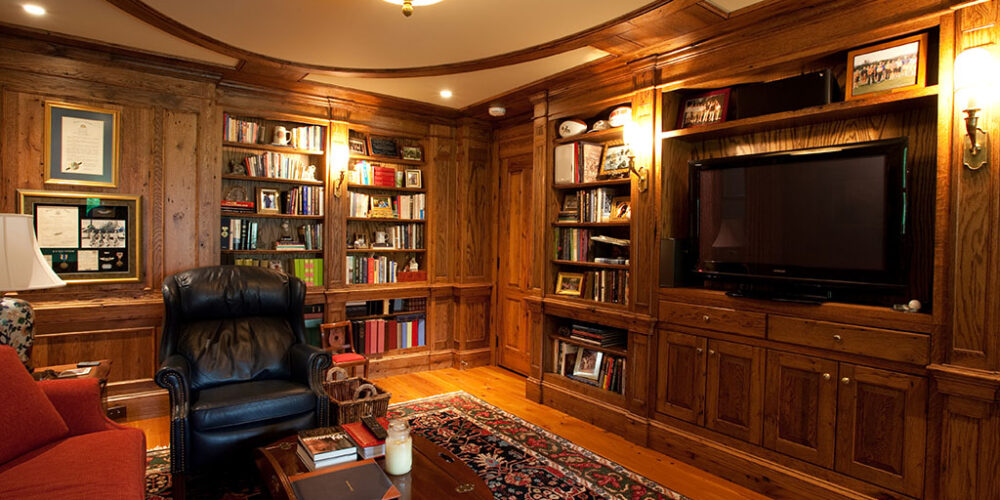 Custom wood built-ins in study by Glenn Cope Custom Home Builders