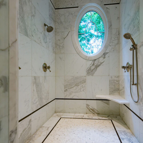 Custom dual shower wet room by Glenn Cope Custom Home Builders